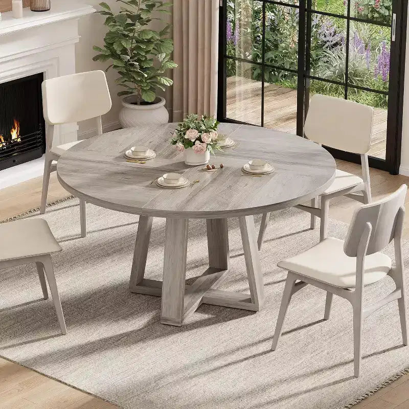 Tavolo da pranzo rotondo da 120 cm per 4-6 persone, tavolo da cucina con base a croce e piedini regolabili