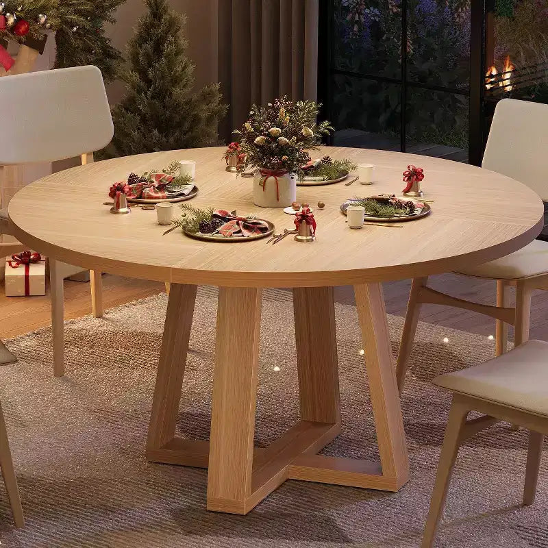 Tavolo da pranzo rotondo da 120 cm per 4-6 persone, tavolo da cucina con base a croce e piedini regolabili