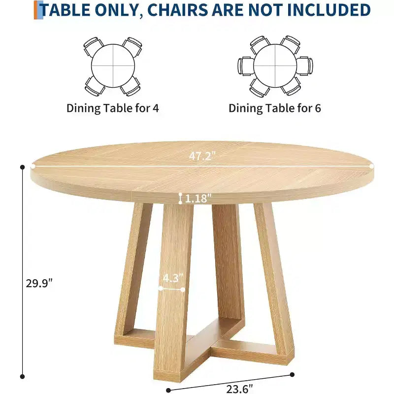 Tavolo da pranzo rotondo da 120 cm per 4-6 persone, tavolo da cucina con base a croce e piedini regolabili
