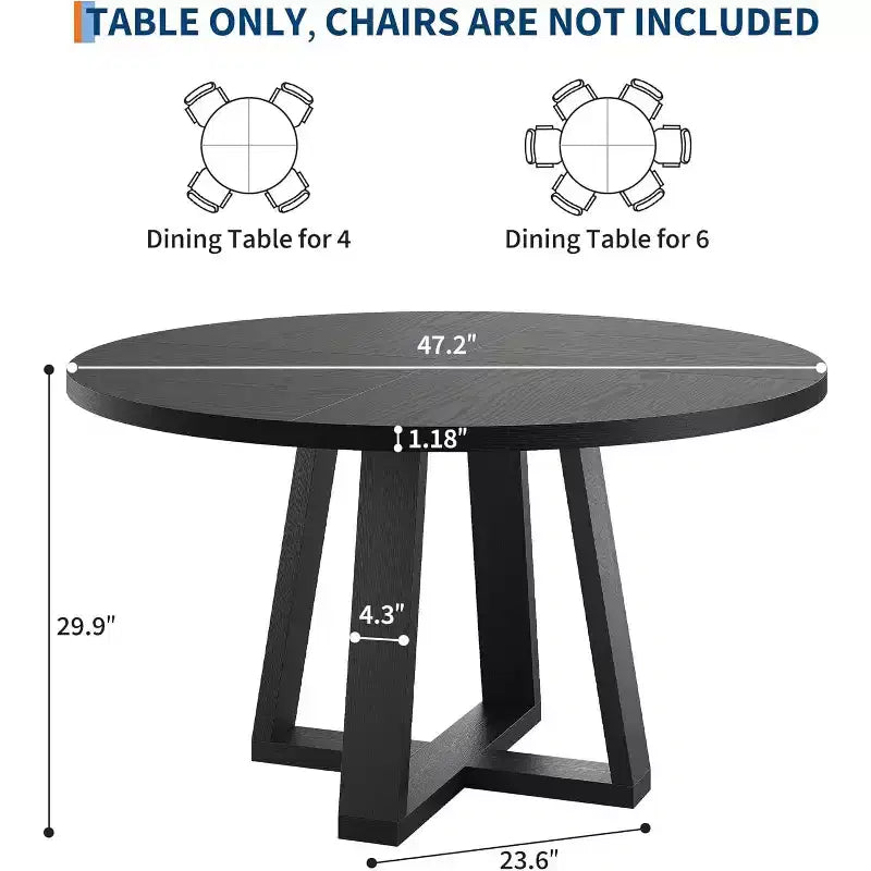 Tavolo da pranzo rotondo da 120 cm per 4-6 persone, tavolo da cucina con base a croce e piedini regolabili