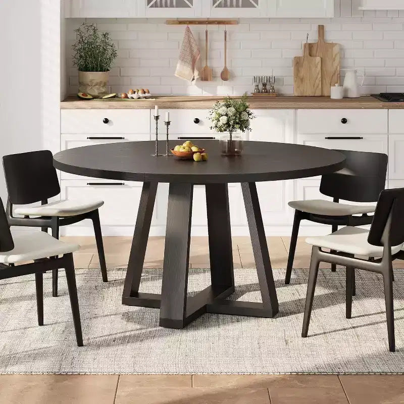 Tavolo da pranzo rotondo da 120 cm per 4-6 persone, tavolo da cucina con base a croce e piedini regolabili
