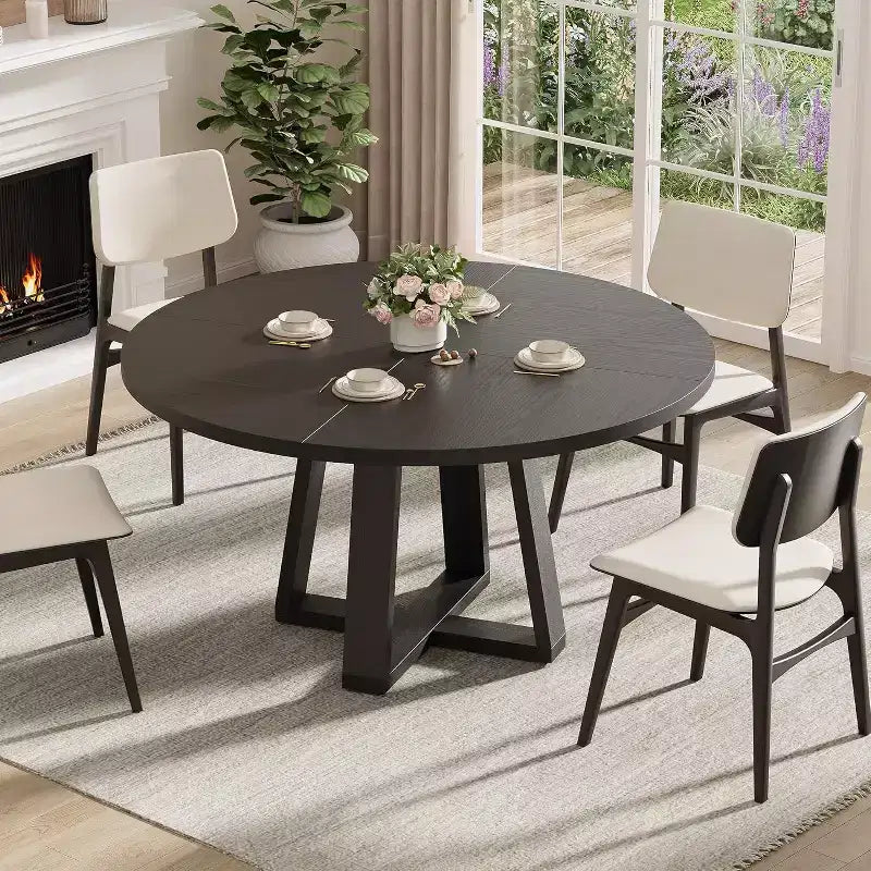 Tavolo da pranzo rotondo da 120 cm per 4-6 persone, tavolo da cucina con base a croce e piedini regolabili
