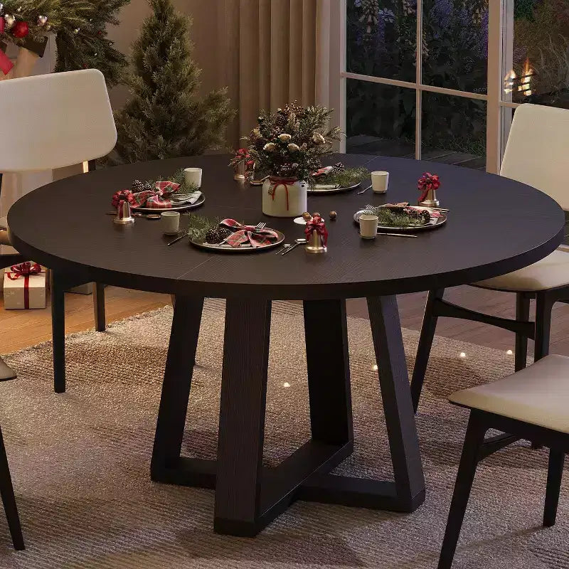 47 Inch Round Dining Table, Kitchen Table for 4-6 with Sturdy Cross-Shaped Base & Adjustable Foot Pads for Dining Room, Kitchen, Living room