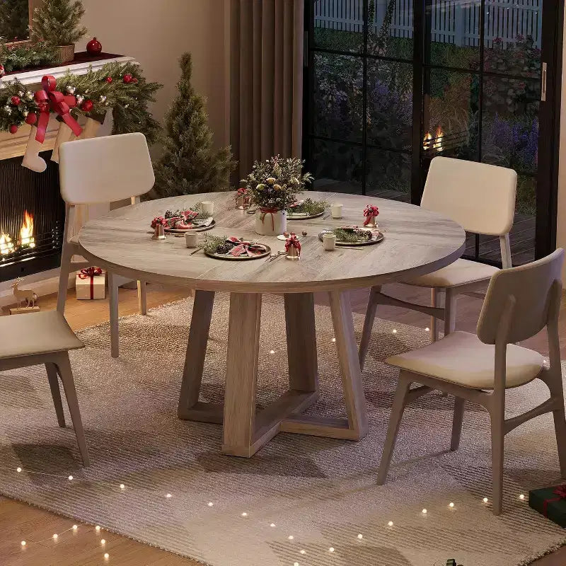 Tavolo da pranzo rotondo da 120 cm per 4-6 persone, tavolo da cucina con base a croce e piedini regolabili