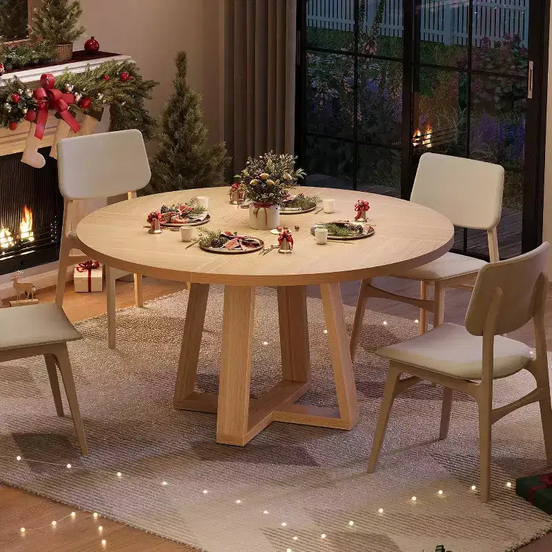 Tavolo da pranzo rotondo da 120 cm per 4-6 persone, tavolo da cucina con base a croce e piedini regolabili