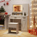 Set toilette rustico con specchio illuminato e sgabello