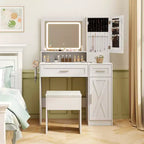 Set toilette rustico con specchio illuminato e sgabello