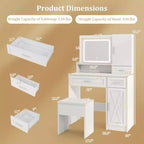 Set toilette rustico con specchio illuminato e sgabello