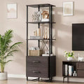 Ladder Bookshelf with Drawers, Tall Corner Storage Bookcase for Bedroom and Home Office, Multi-Purpose Organizer with Wood Tone Finish