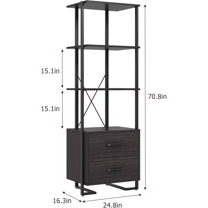 Libreria a scaletta a 5 ripiani con 2 cassetti