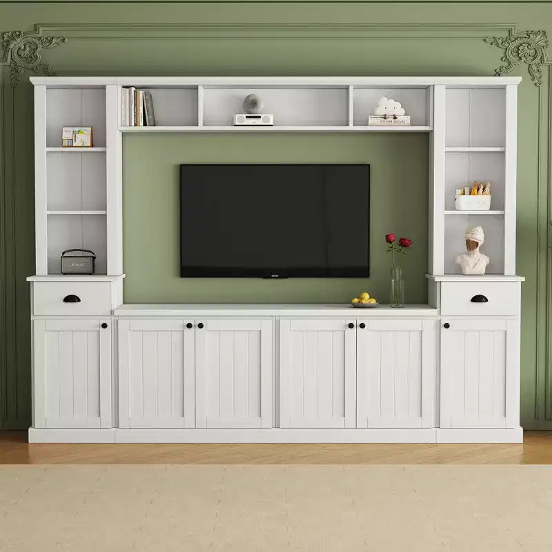 Set Centro Intrattenimento Parete con Ponte, Mobile TV con Ripiani Regolabili e Porta TV con Contenitore per TV fino a 75 Pollici