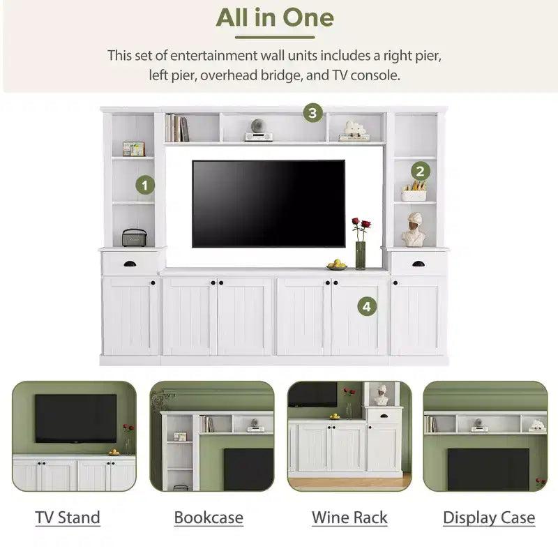 Set Centro Intrattenimento Parete con Ponte, Mobile TV con Ripiani Regolabili e Porta TV con Contenitore per TV fino a 75 Pollici