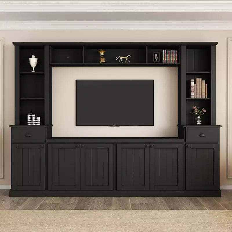 Set Centro Intrattenimento Parete con Ponte, Mobile TV con Ripiani Regolabili e Porta TV con Contenitore per TV fino a 75 Pollici