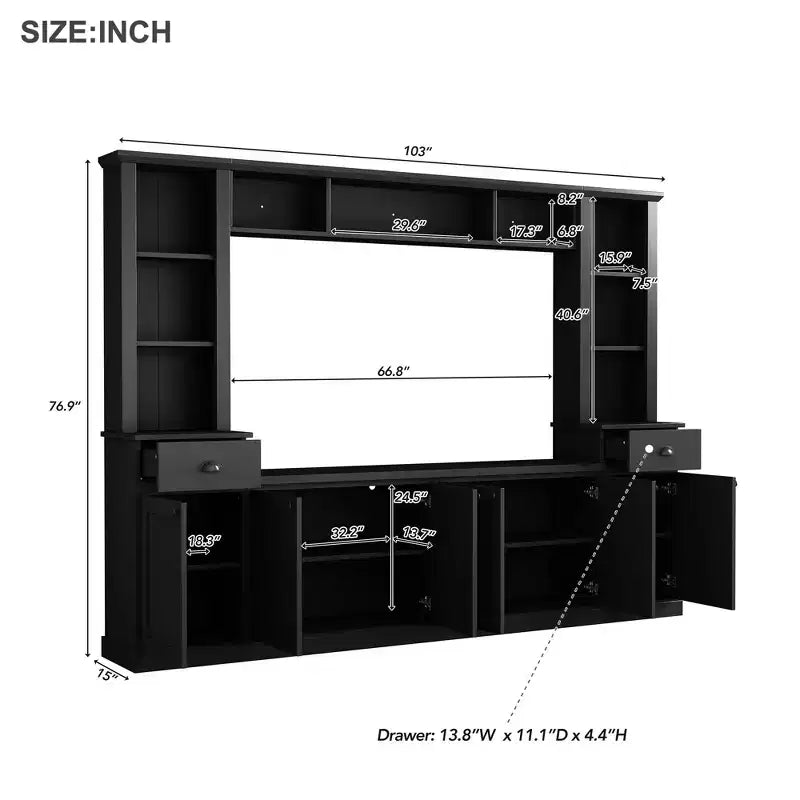 Set Centro Intrattenimento Parete con Ponte, Mobile TV con Ripiani Regolabili e Porta TV con Contenitore per TV fino a 75 Pollici