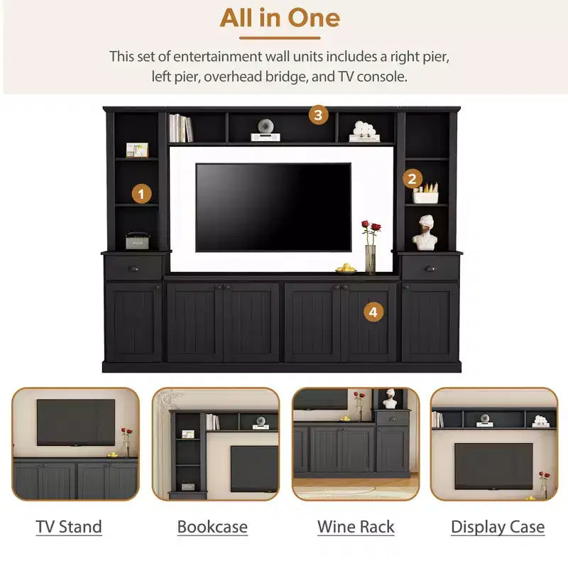Set Centro Intrattenimento Parete con Ponte, Mobile TV con Ripiani Regolabili e Porta TV con Contenitore per TV fino a 75 Pollici