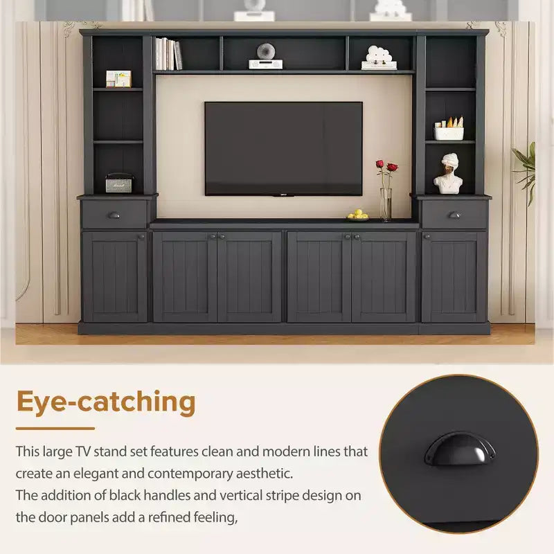 Set Centro Intrattenimento Parete con Ponte, Mobile TV con Ripiani Regolabili e Porta TV con Contenitore per TV fino a 75 Pollici