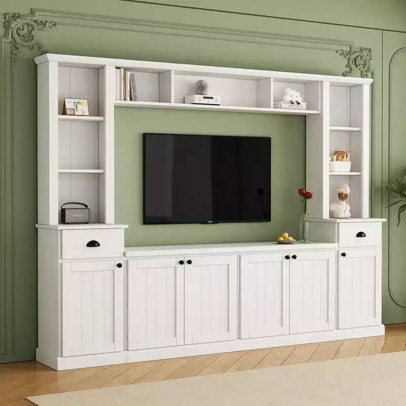Set Centro Intrattenimento Parete con Ponte, Mobile TV con Ripiani Regolabili e Porta TV con Contenitore per TV fino a 75 Pollici