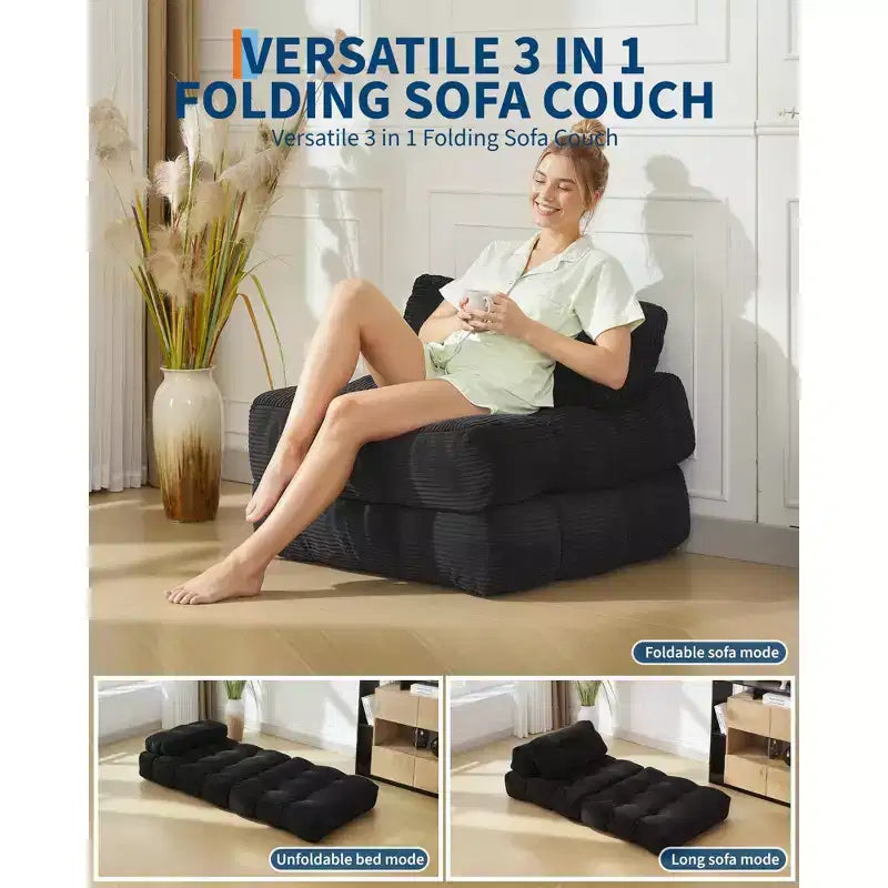 Divano Letto Pieghevole con Cuscino e Materasso, Poltrona Letto Singola Trasformabile per Soggiorno