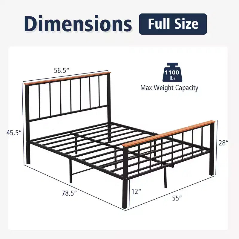 Struttura letto a piattaforma in metallo Full/Queen con testiera