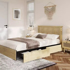 Struttura letto matrimoniale/queen size con testiera in rattan naturale e cassetti contenitore