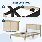 Struttura letto matrimoniale/queen size con testiera in rattan naturale e cassetti contenitore