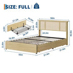 Struttura letto matrimoniale/queen size con testiera in rattan naturale e cassetti contenitore