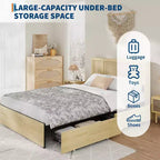 Struttura letto matrimoniale/queen size con testiera in rattan naturale e cassetti contenitore