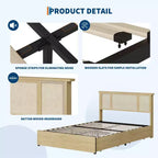 Struttura letto matrimoniale/queen size con testiera in rattan naturale e cassetti contenitore