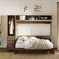 Clihome Full Size Murphy Bed with Wardrobe, Drawers and Open Shelves