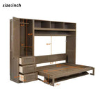Letto a scomparsa full size con armadio, cassetti e scaffali aperti