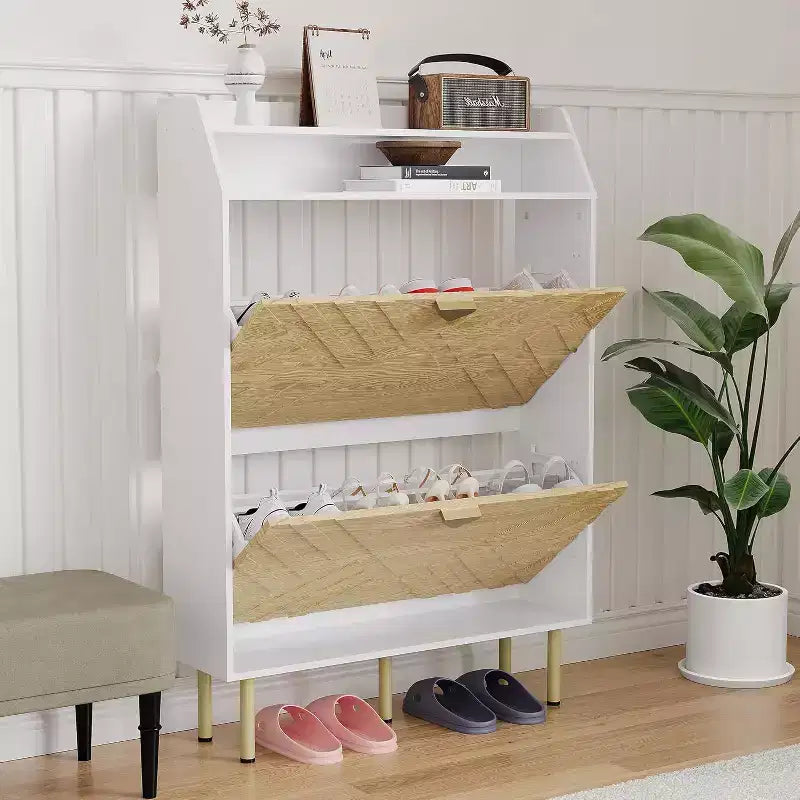 Scarpiera sottile con cassetti a ribalta, organizer per scarpe nascosto regolabile, mobile contenitore bianco per ingresso e corridoio, 45 H x 31.18 W x 9.17 D