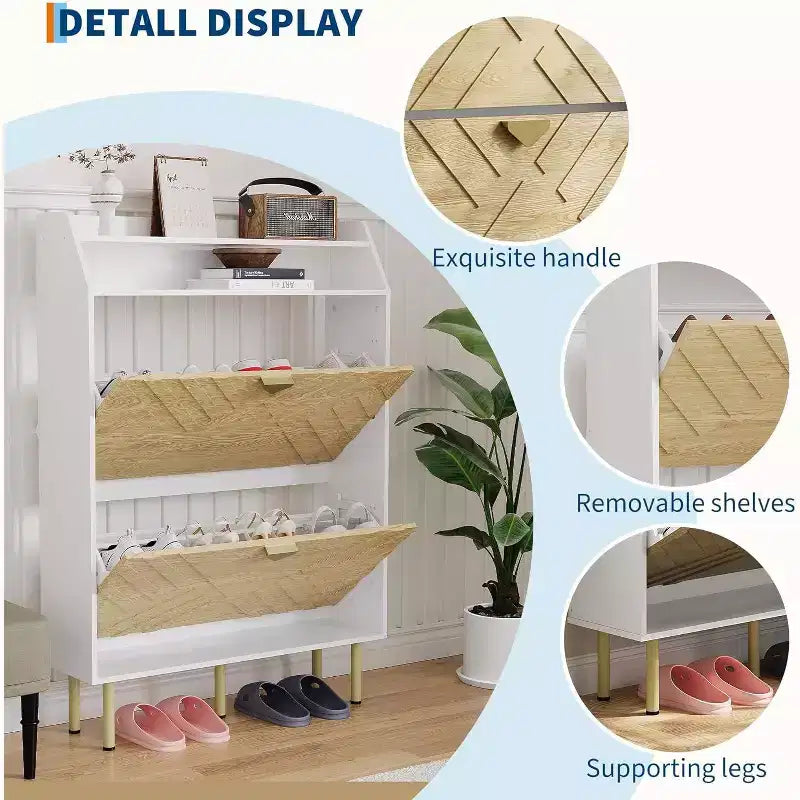 Scarpiera sottile con cassetti a ribalta, organizer per scarpe nascosto regolabile, mobile contenitore bianco per ingresso e corridoio, 45 H x 31.18 W x 9.17 D