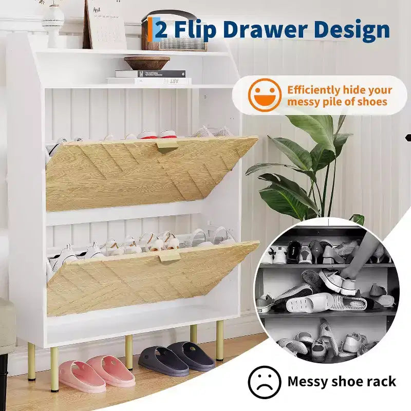 Scarpiera sottile con cassetti a ribalta, organizer per scarpe nascosto regolabile, mobile contenitore bianco per ingresso e corridoio, 45 H x 31.18 W x 9.17 D