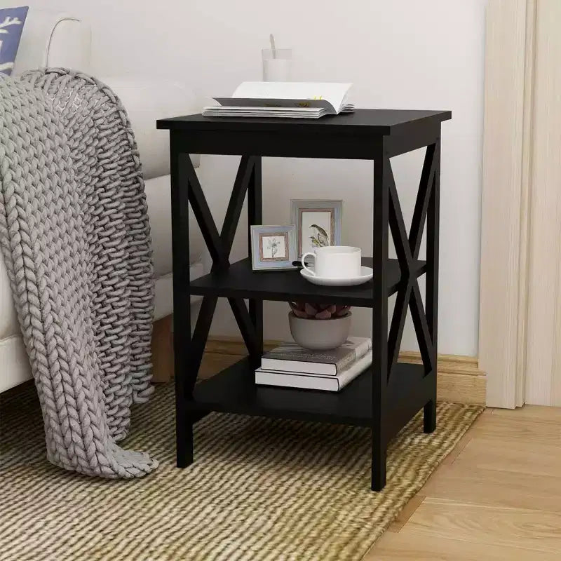 Tavolino piccolo in tessuto Oxford con gambe in MDF, Nero