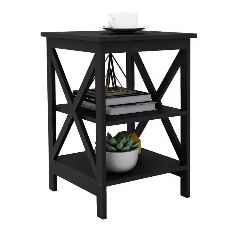 Tavolino piccolo in tessuto Oxford con gambe in MDF, Nero