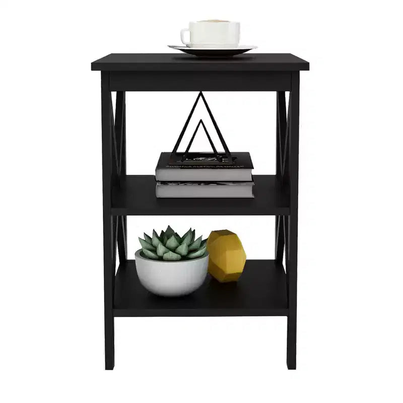 Tavolino piccolo in tessuto Oxford con gambe in MDF, Nero