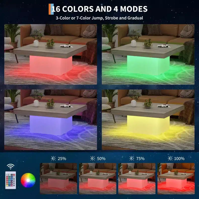 Tavolino quadrato da caffè con illuminazione perimetrale ambientale