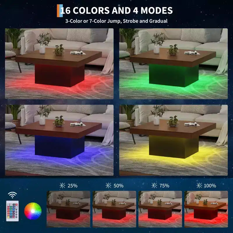 Tavolino quadrato da caffè con illuminazione perimetrale ambientale