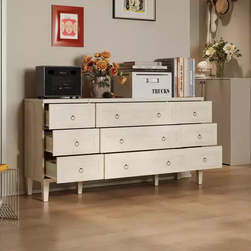 Hitow Light Wood-Effect 9-Drawer Large Dresser  Spacious Storage + Modern Style