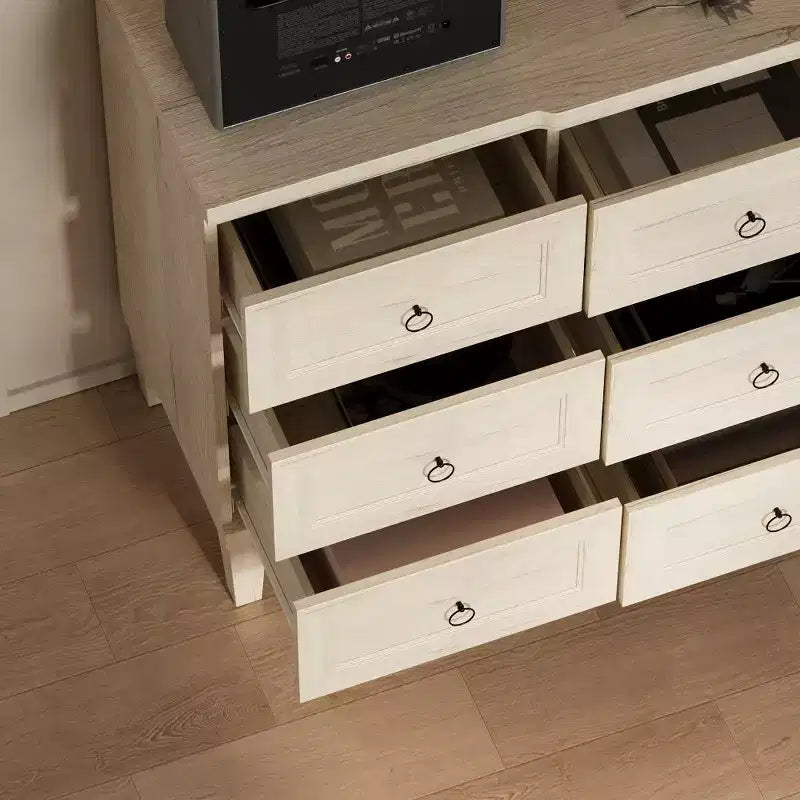 Comò grande a 9 cassetti con finitura effetto legno chiaro