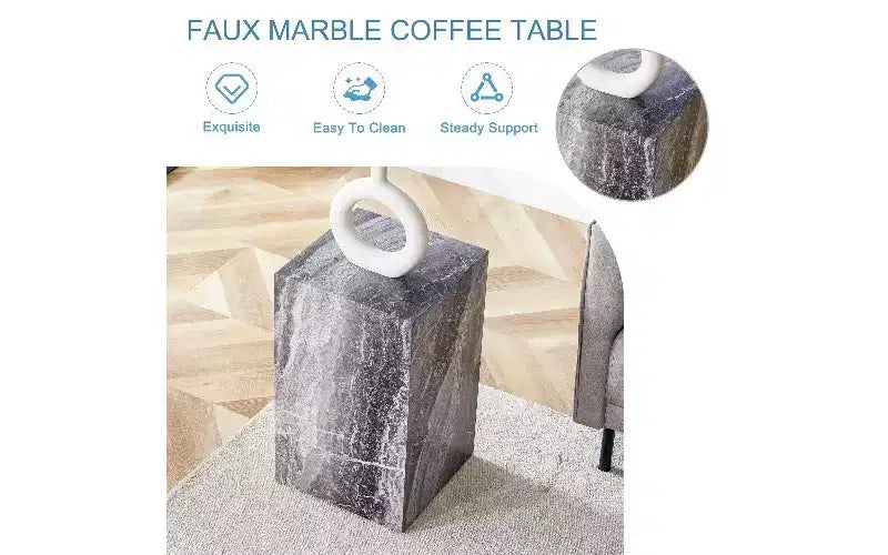 Tavolino da caffè in MDF con texture naturale e base a piedistallo