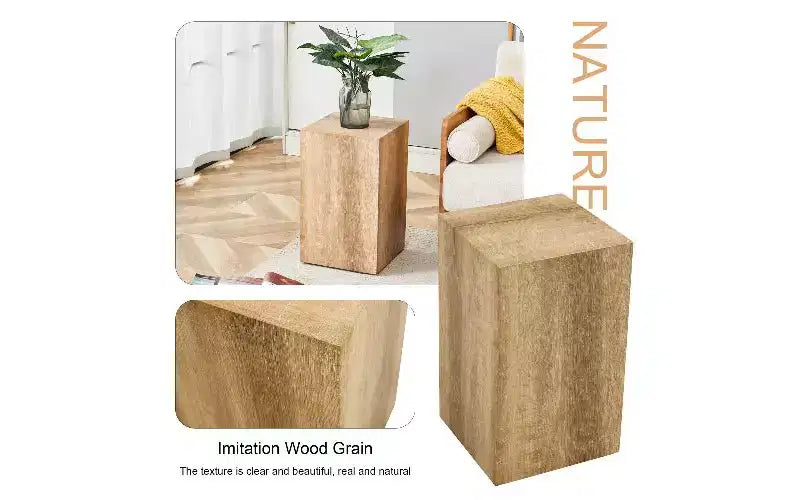 Tavolino da caffè in MDF con texture naturale e base a piedistallo