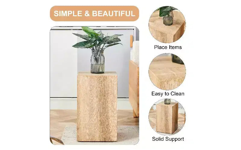 Tavolino da caffè in MDF con texture naturale e base a piedistallo