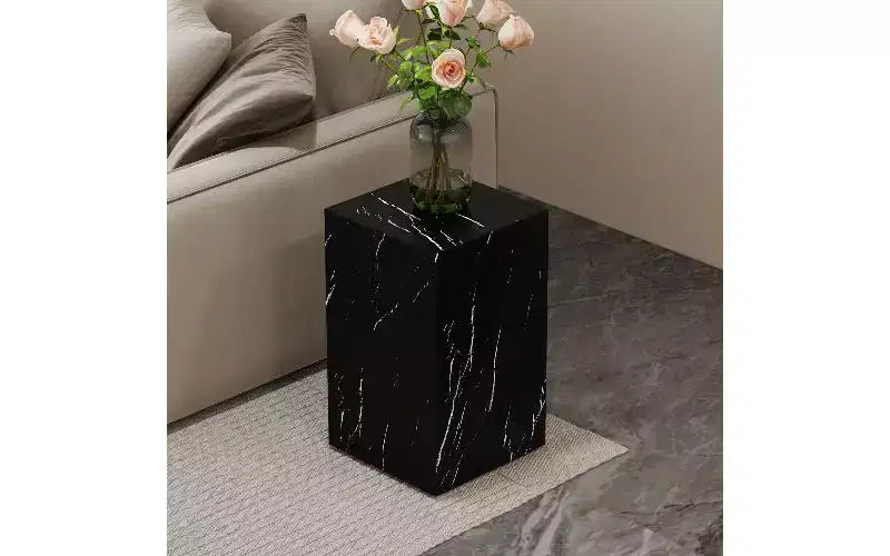 Tavolino da caffè in MDF con texture naturale e base a piedistallo