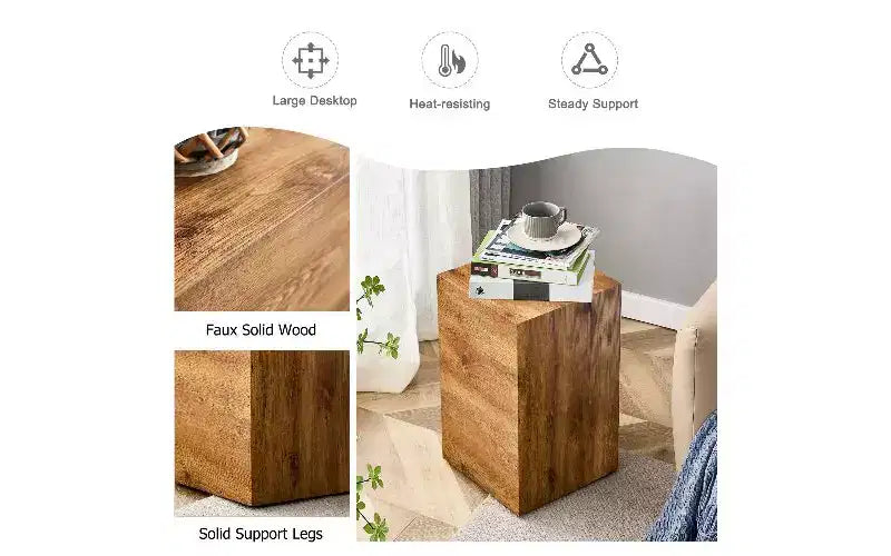 Tavolino da caffè in MDF con texture naturale e base a piedistallo