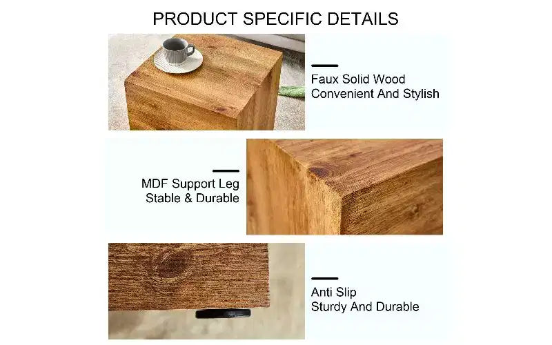 Tavolino da caffè in MDF con texture naturale e base a piedistallo