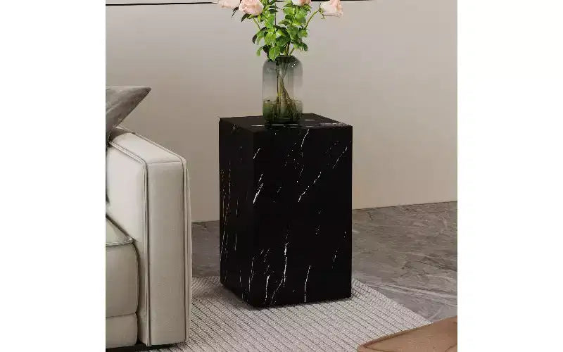 Tavolino da caffè in MDF con texture naturale e base a piedistallo