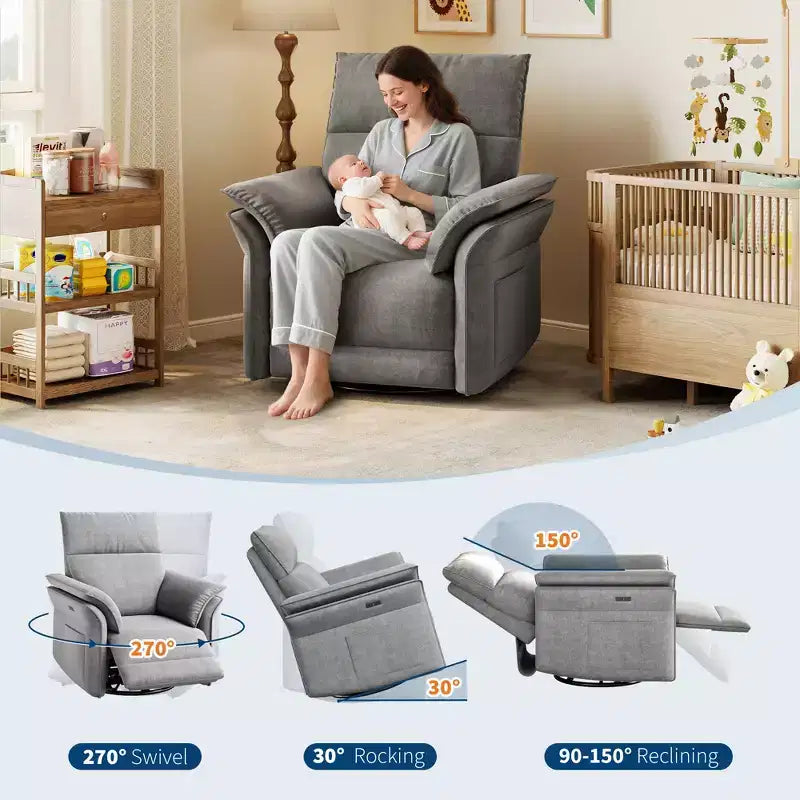 Poltrona Reclinabile Elettrica con Rotazione a 270° e Movimento Gliding, in Pelle Sintetica, Braccioli a Doppio Strato