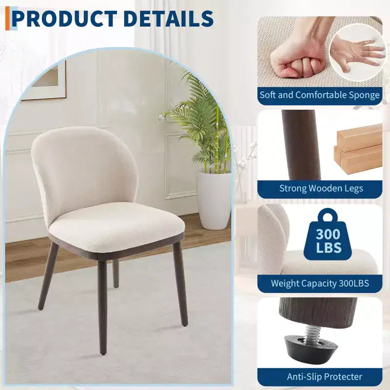 Sedie da pranzo imbottite, set da 2 – Sedie laterali senza braccioli con gambe in legno