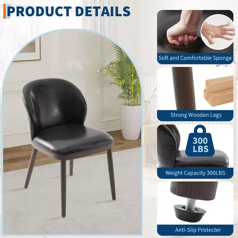 Sedie da pranzo imbottite, set da 2 – Sedie laterali senza braccioli con gambe in legno